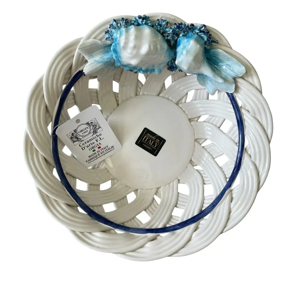 Ceramiche D’arte Handmade In Italy Basket Weave Bowl with Sea Creatures 11in NEW